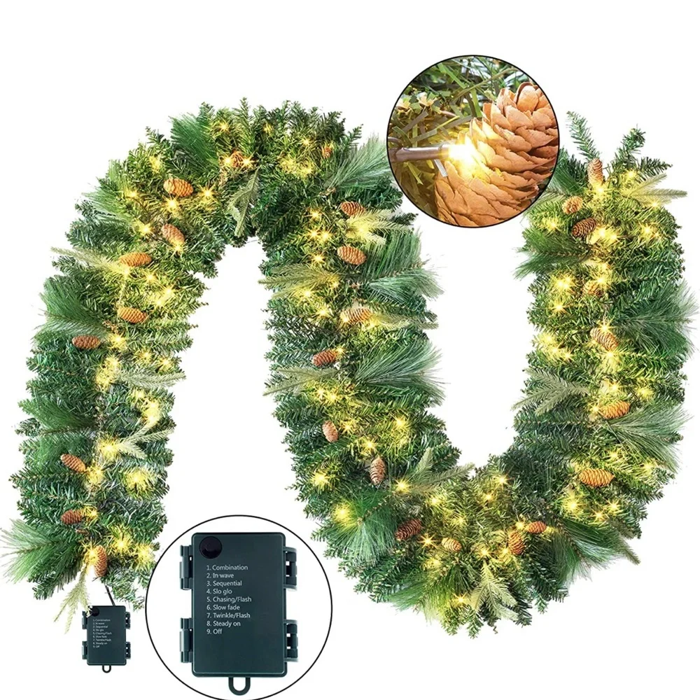 9ft Chrsitmas Garland (Cone) Prelit with 100 LED Warm White String Lights